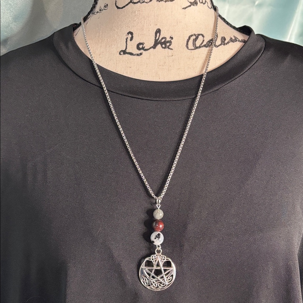 Moon and Blood Stone Celtic Star Necklace
